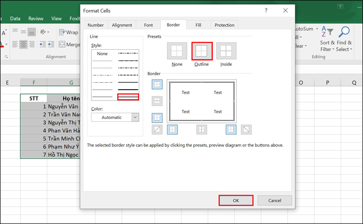 Cách bỏ khung mặc định trong Excel