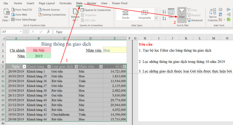 Cách sử dụng phím tắt Filter trong Excel