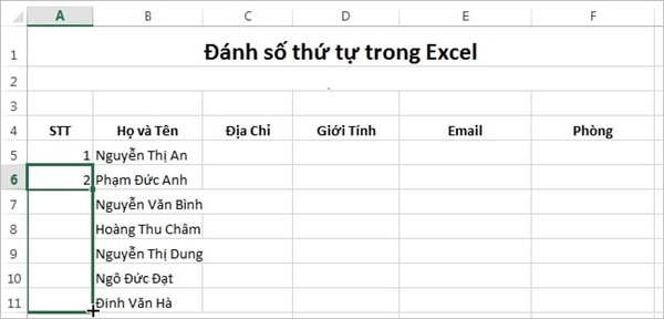 Cách đánh số thứ tự theo điều kiện