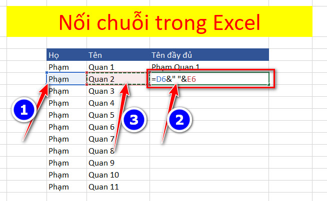 Hàm nối chuỗi và số trong Excel