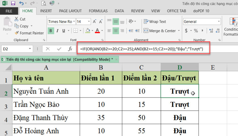 Hàm IF trong Excel với nhiều điều kiện