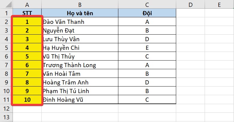 Cách đánh số thứ tự theo điều kiện