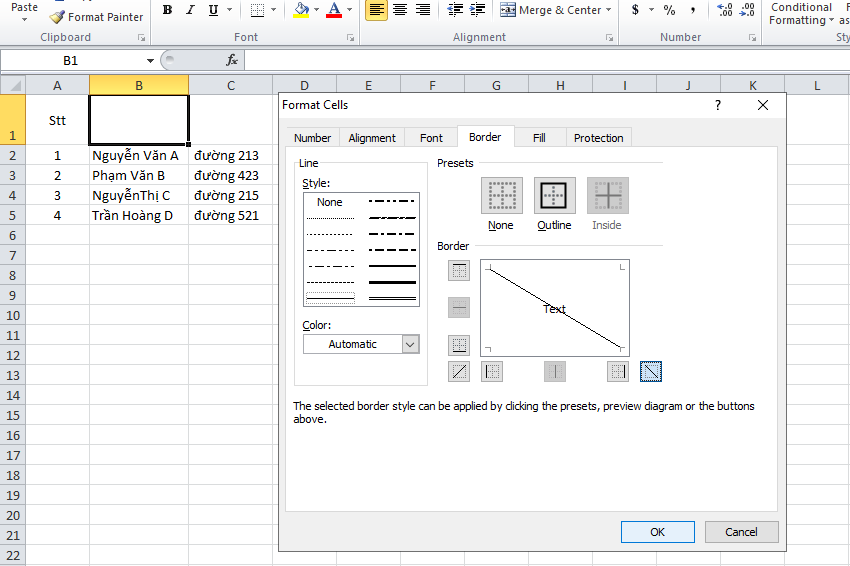 Tách 1 hàng thành 2 hàng trong Excel