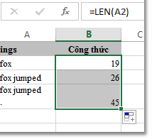 Hàm đếm chữ trong Excel