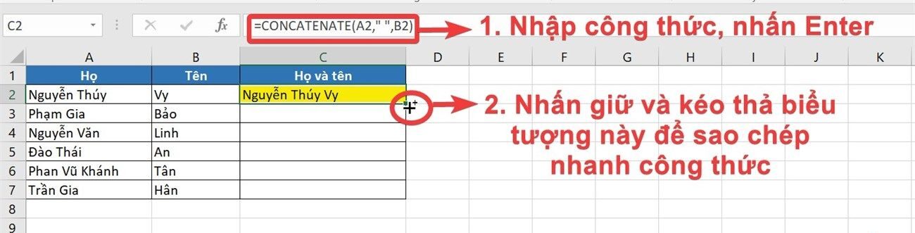 Hàm nối chuỗi và số trong Excel