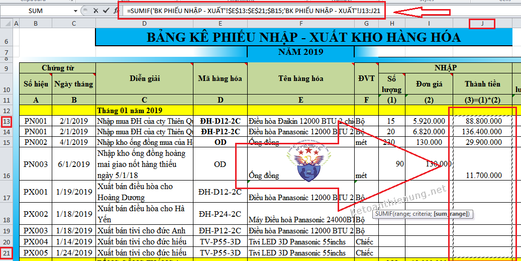 Cách dùng hàm SUMIF trong Excel