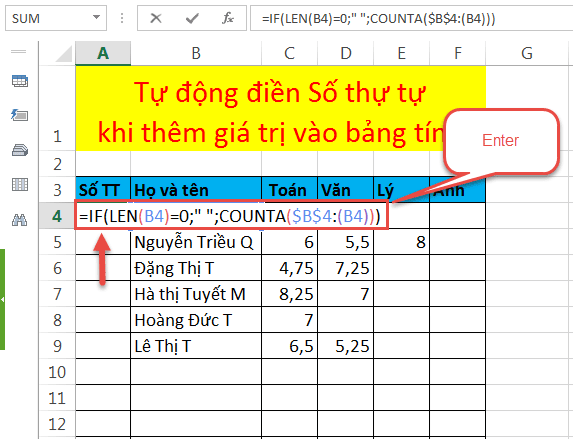 Đánh số thứ tự trong Excel sử dụng mốc điền