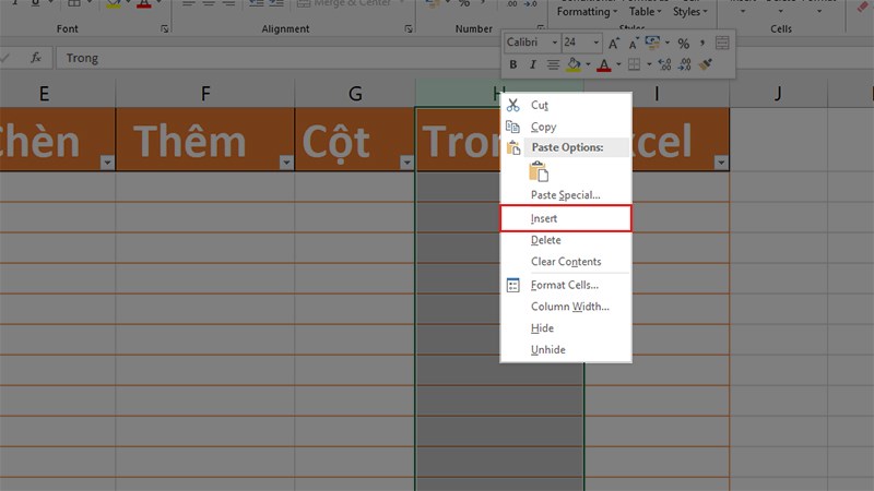 Cách chèn thêm cột trong Excel