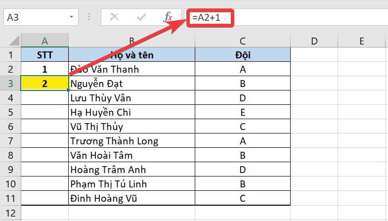 Phím tắt đánh số thứ tự trong Excel