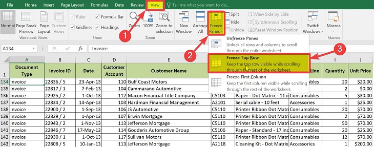 Giảm số dòng trong Excel