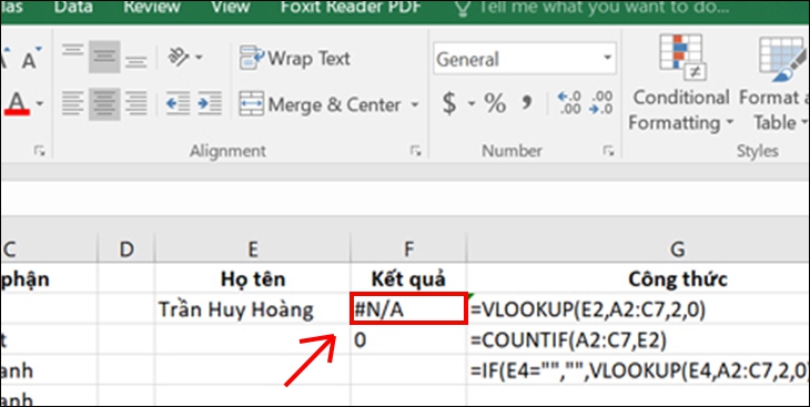 Cách sửa hàm VLOOKUP lỗi #N/A