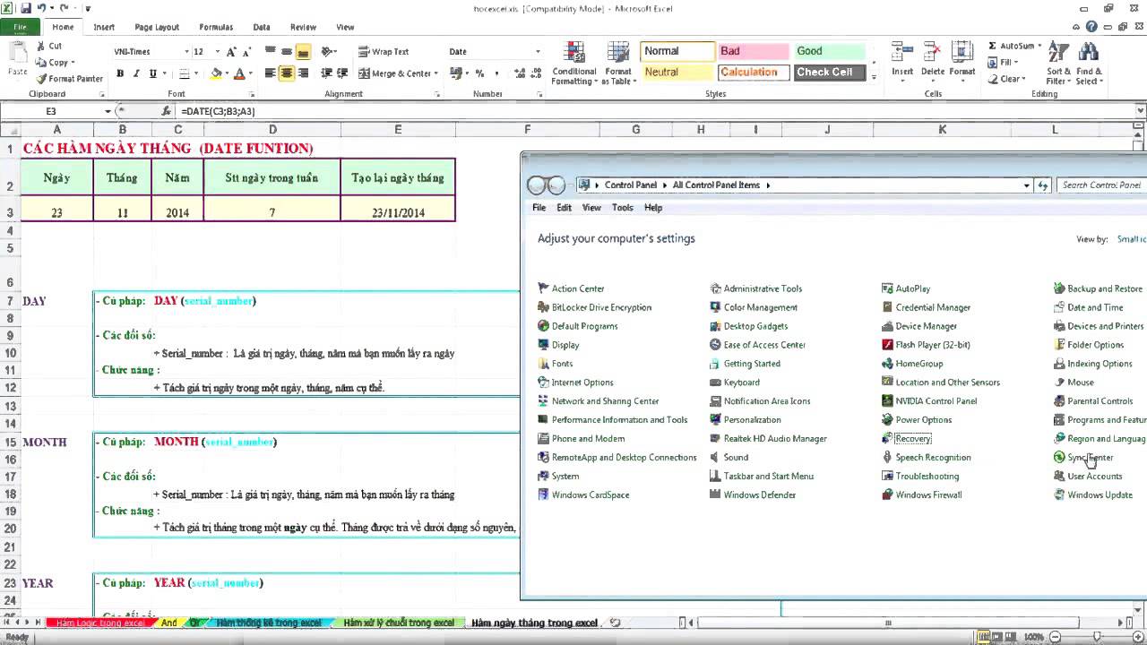 Hàm ngày tháng trong Excel