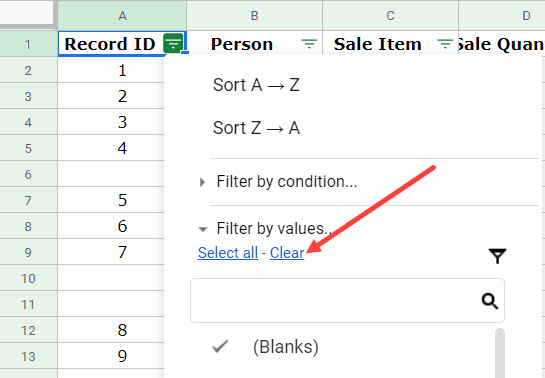 Cách xóa dòng trống trong Google Sheet