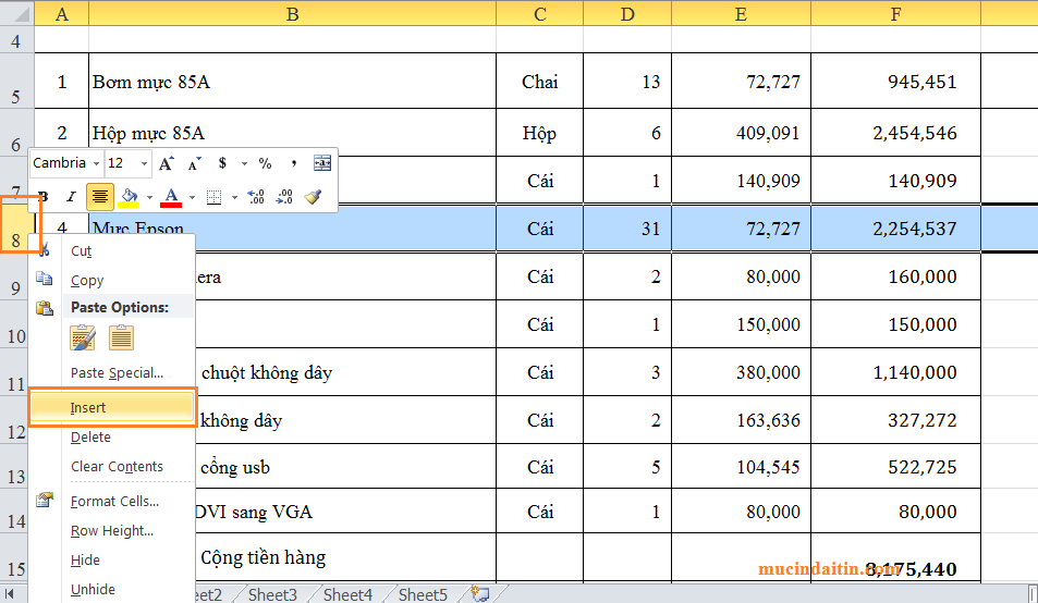 Cách chèn dòng trống xen kẽ trong Excel