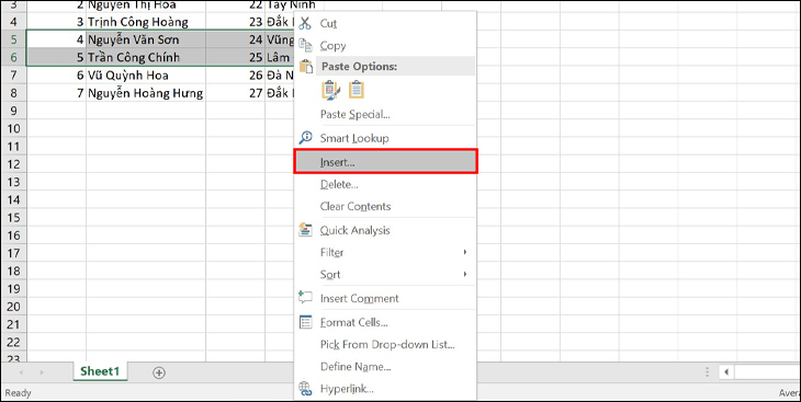 Cách thêm nhiều dòng trong Excel 2010