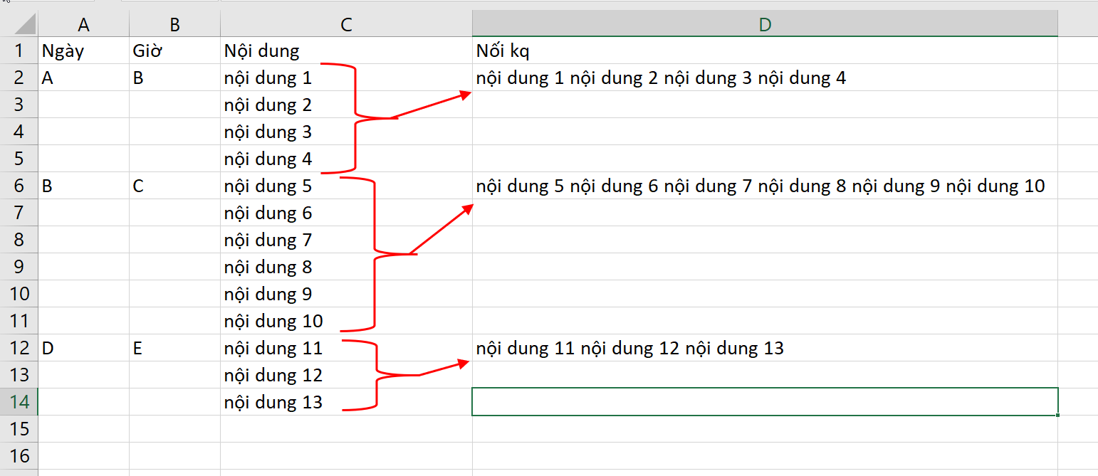 Hàm nối dữ liệu nhiều ô trong Excel bằng VBA 