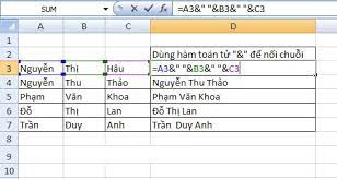 Cách sử dụng hàm toán tử “&'' để nối chuỗi trong excel