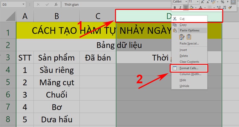 Cách copy ngày tháng trong Excel