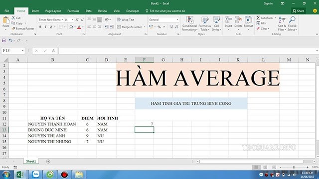 Cách sử dụng hàm tính trung bình có điều kiện trong excel