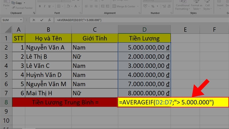 Hàm tính trung bình có điều kiện trong Excel