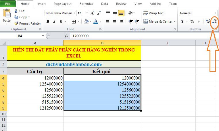 Cách đánh dấu chấm hàng nghìn trong Excel 2016