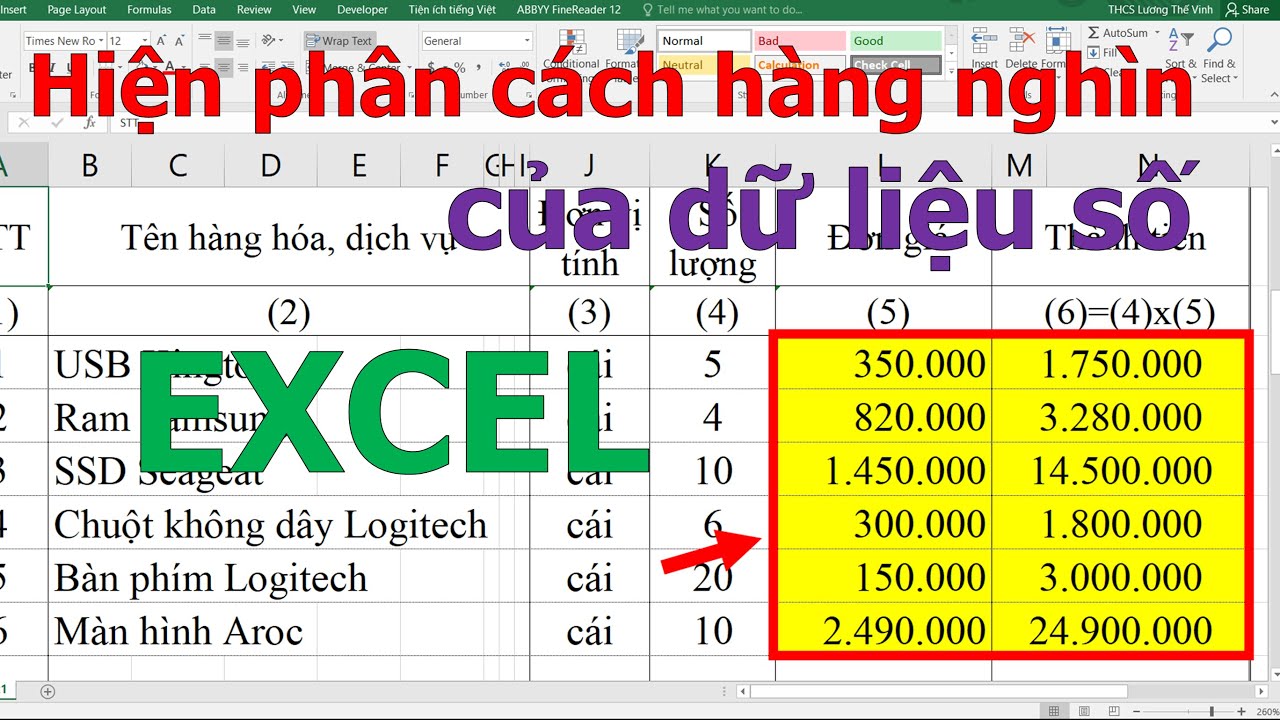 Cách định dạng dấu ngăn cách số trong Excel