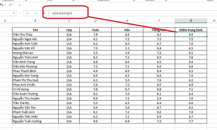 Tính điểm trung bình hệ số 2 trong Excel