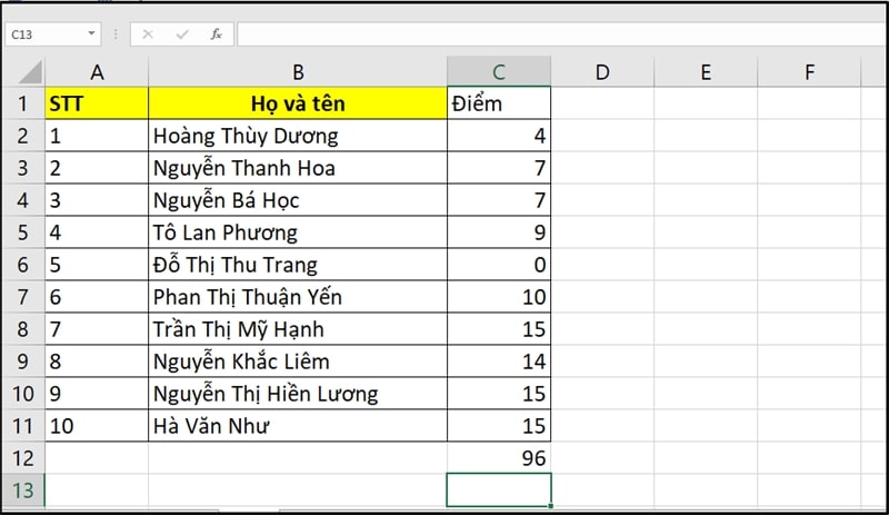 Cách tính tổng cột trong Excel