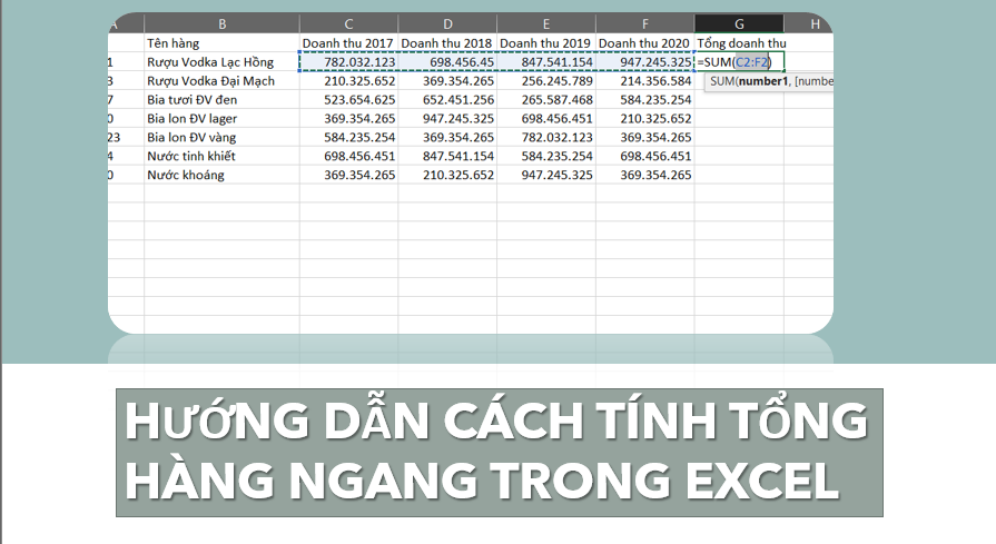 Cách tính tổng trong Excel hàng ngang