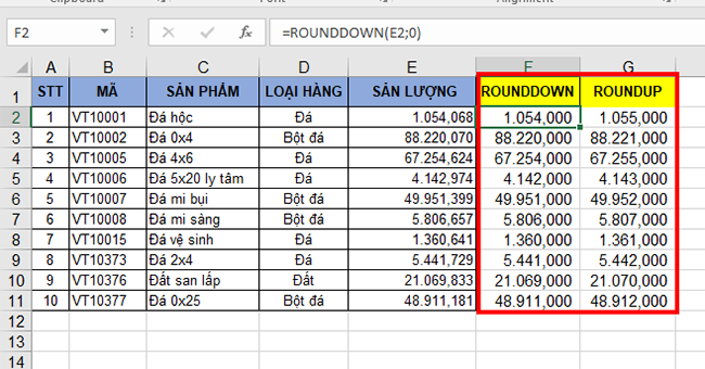 Hàm làm tròn 0.5 thành 1 trong Excel