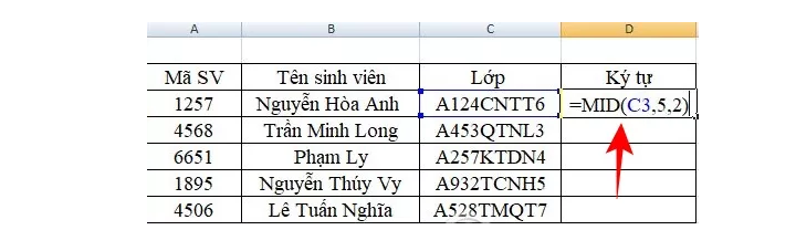 Hàm lấy ký tự bất kỳ trong chuỗi Excel