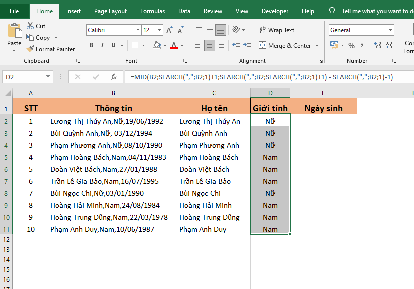 Hàm lấy ký tự sau dấu phẩy trong Excel