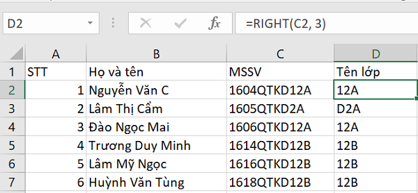 Hàm tách chuỗi sau ký tự trong Excel