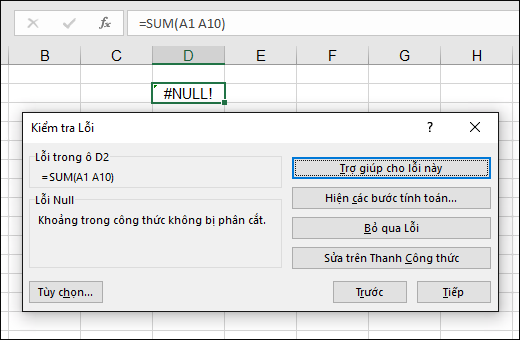 Lỗi Ctrl + D trong excel thường gặp