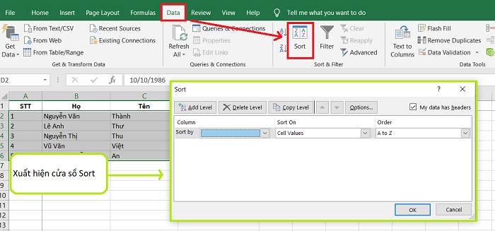 Trong Excel, lệnh nào dùng để lọc dữ liệu