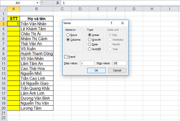 Trong Excel, các cột được đánh số thứ tự từ 1 đến 65536 là gì? 