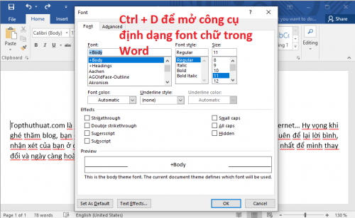 Cách dùng Ctrl + D trong Word