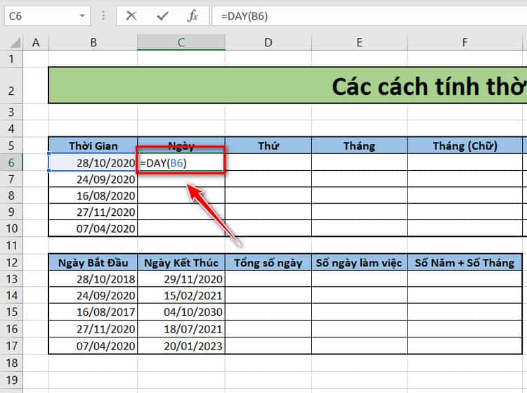 Tính số ngày từ ngày đến ngày trong Excel