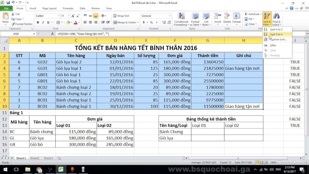 Cách tính thành tiền có giảm giá trong Excel