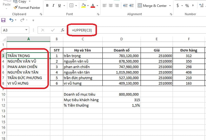 Viết hoa chữ cái đầu trong Excel