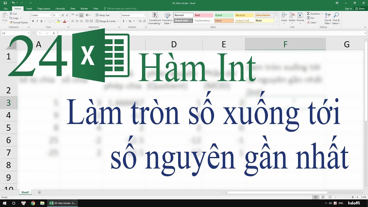 Một số hàm lấy số nguyên trong Excel