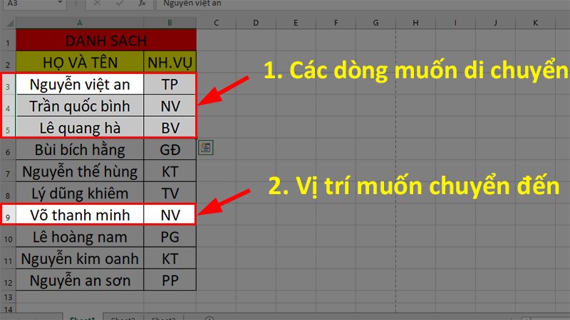 Một số cách di chuyển dòng chữ trong Excel