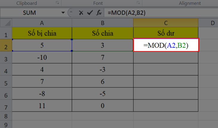 Cách dùng hàm MOD trong Excel