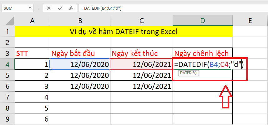 Cách sử dụng hàm DATEDIF trong Excel