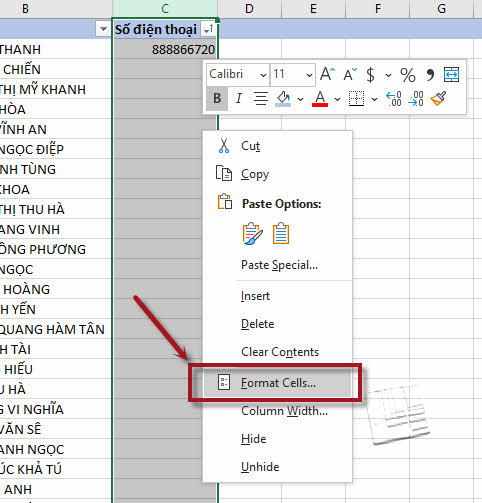 Cách sửa định dạng số điện thoại trong Excel