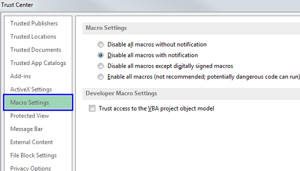 Cách tắt chế độ Macro trong Excel