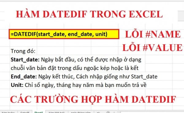 Excel không có hàm DATEDIF do đâu? Cách sử dụng