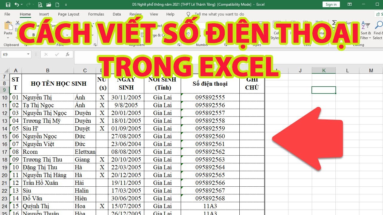 Một số cách nhập số điện thoại trong Excel