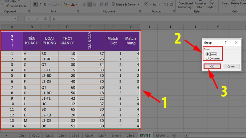 Các thao tác tạo bảng trong Excel