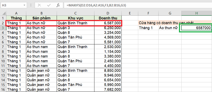 Cách tìm giá trị lớn nhất trong Excel có điều kiện